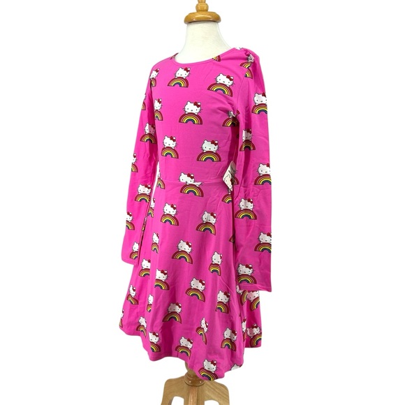 NWT ModCloth Hello Kitty Brought You A Rainbow Hot Pink AOP Long Sleeve Dress - Picture 5 of 12